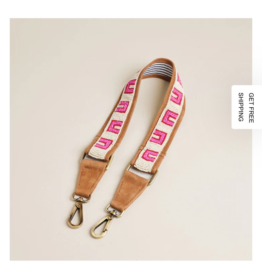 Parker Thatch Beaded and Suede Shoulder Strap - U Pattern Natural & Pink